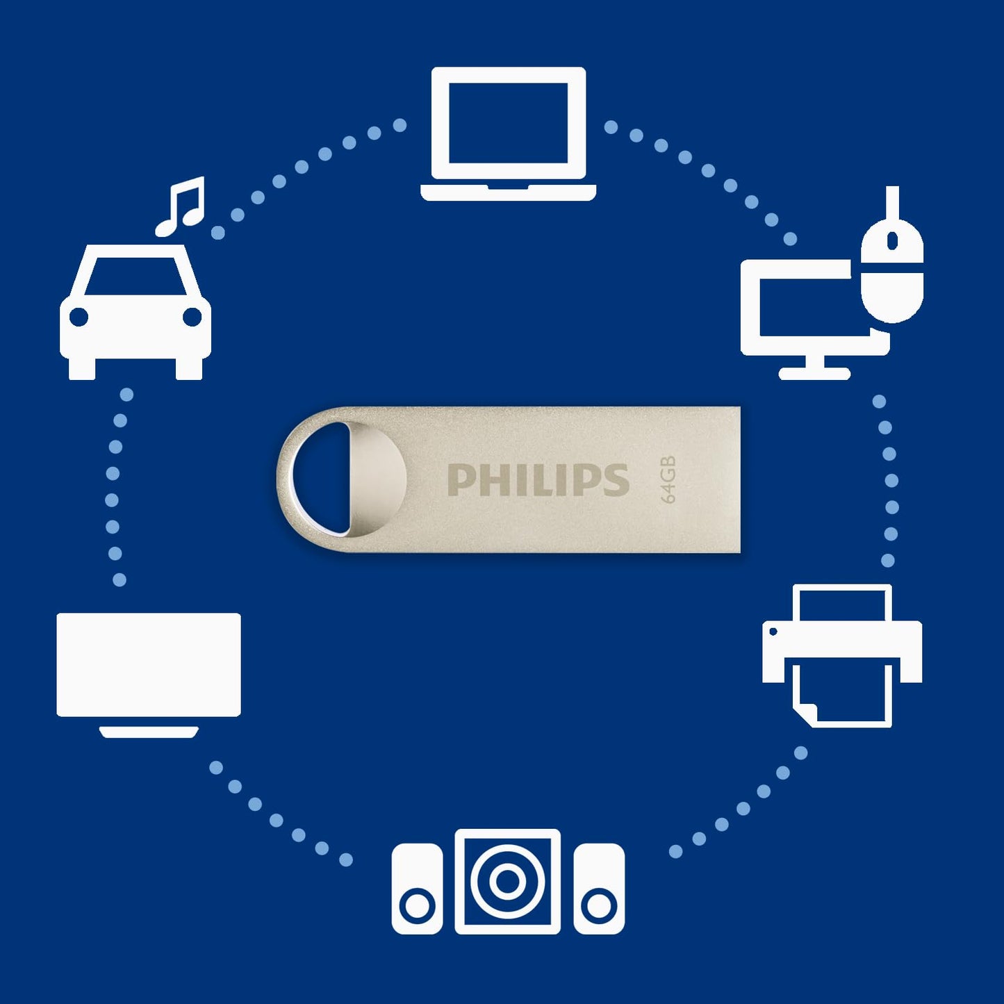Philips Moon Edition High Speed 2.0 USB-stick 64 GB voor PC, laptop, computer, leessnelheid tot 20 MB/s, aluminium, sleutelhanger