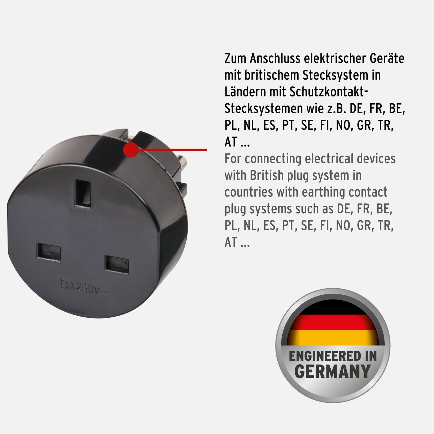 Brennenstuhl reisstekker / reisadapter (reisstekkeradapter voor: Euro stopcontact en Engeland stekker) kleur: zwart - NLMAX