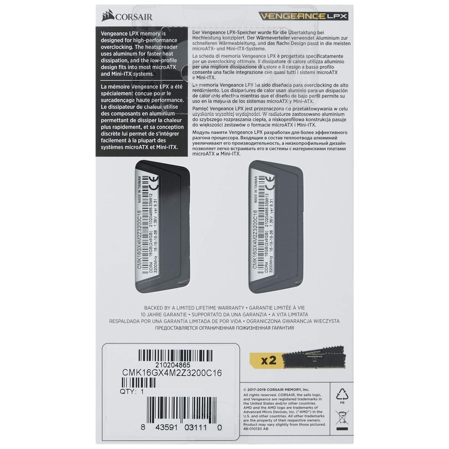 Corsair Vengeance LPX 16 GB (2 x 8 GB) DDR4 3200 MHz C16 XMP 2.0 high-performance geheugen voor AMD Ryzen - NLMAX