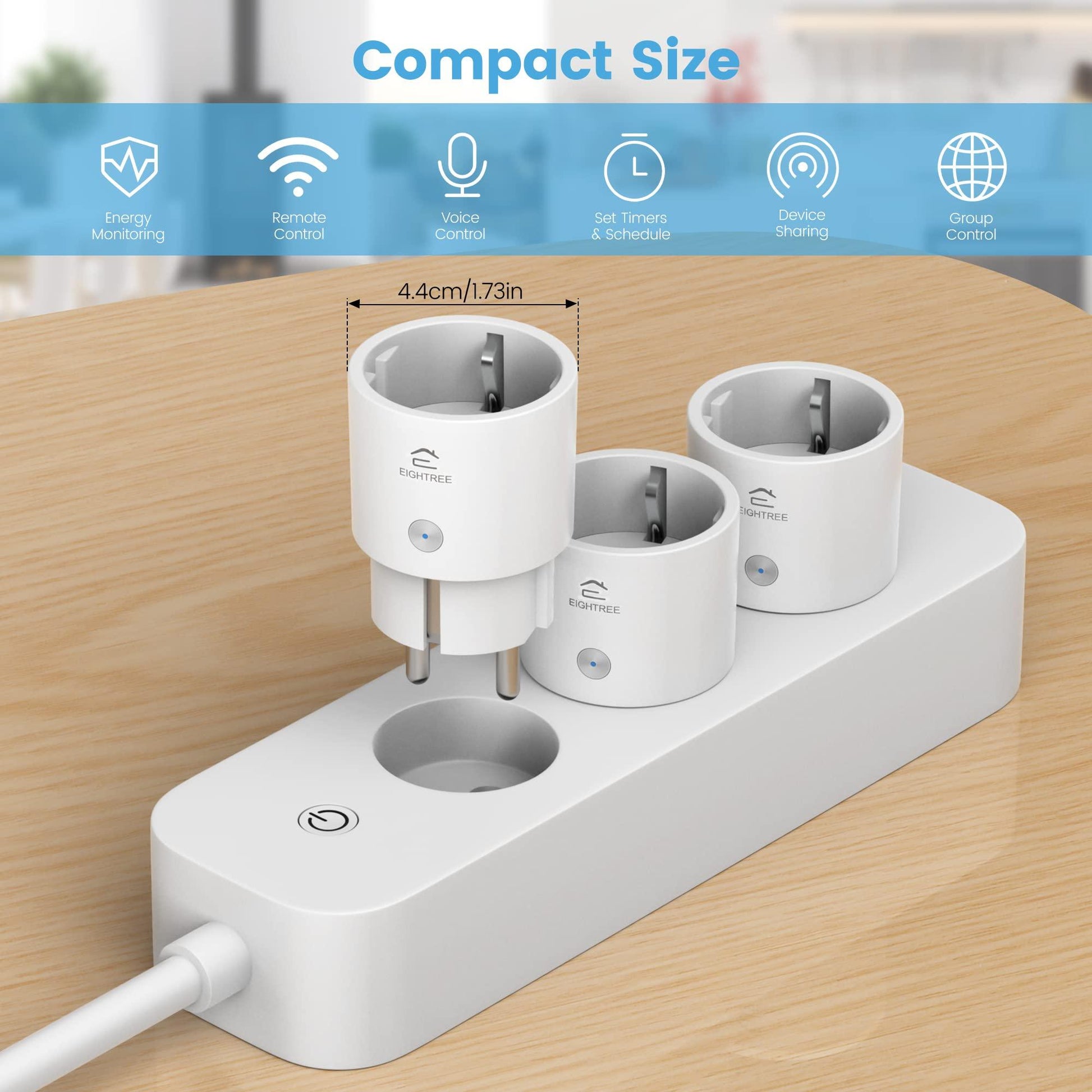 EIGHTREE Smart Plug Slimme Stekker Set van 4, Met Stroomverbruiksmeting, Alexa & Google Home Compatibiliteit, Spraakbesturing en Timer, Slim Huis met 2,4 GHz WiFi - NLMAX