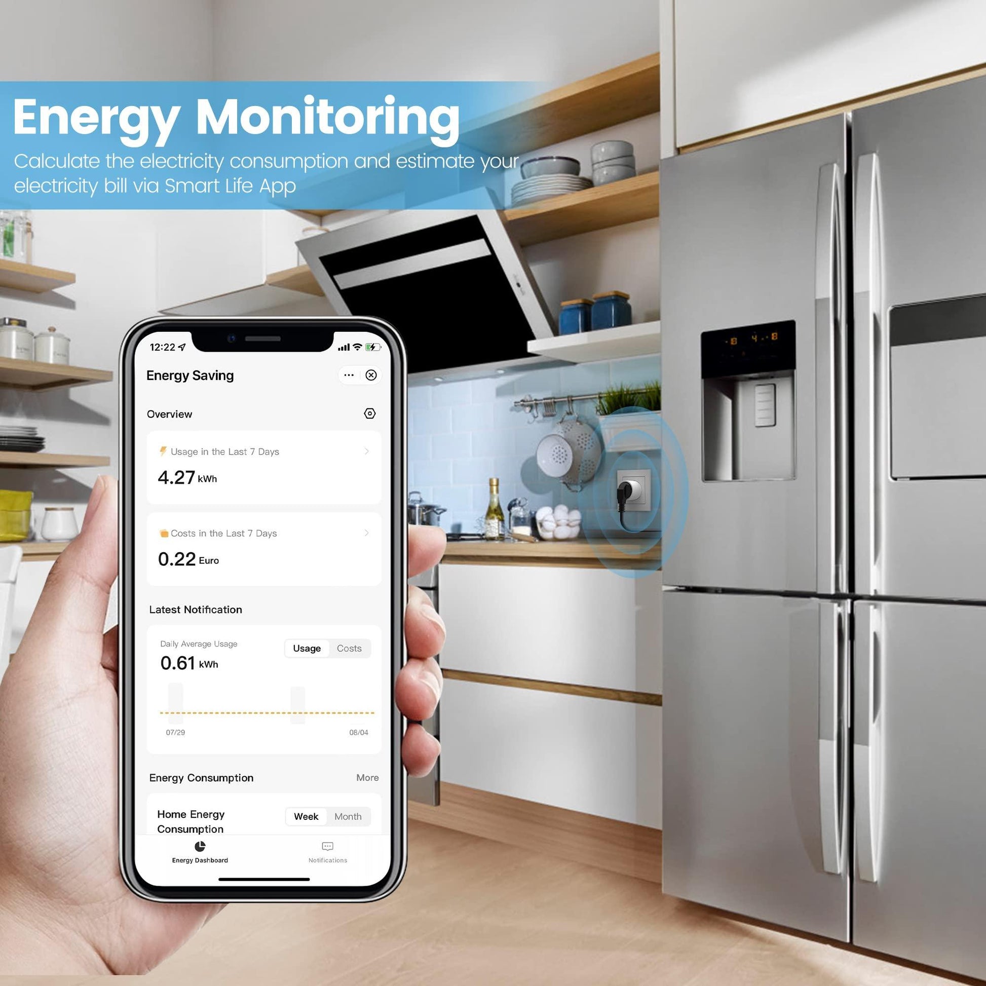 EIGHTREE Smart Plug Slimme Stekker Set van 4, Met Stroomverbruiksmeting, Alexa & Google Home Compatibiliteit, Spraakbesturing en Timer, Slim Huis met 2,4 GHz WiFi - NLMAX