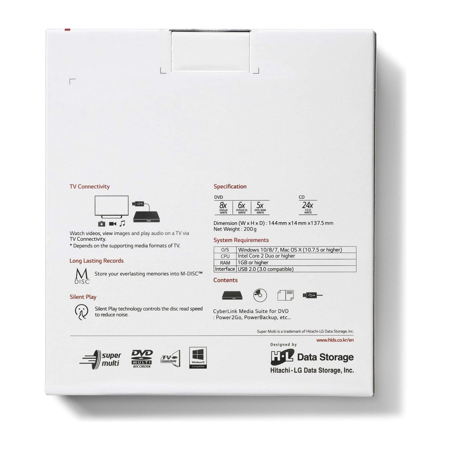 Hitachi-LG Slim Portable DVD-Writer optisch schijfstation DVD±RW Zwart - NLMAX