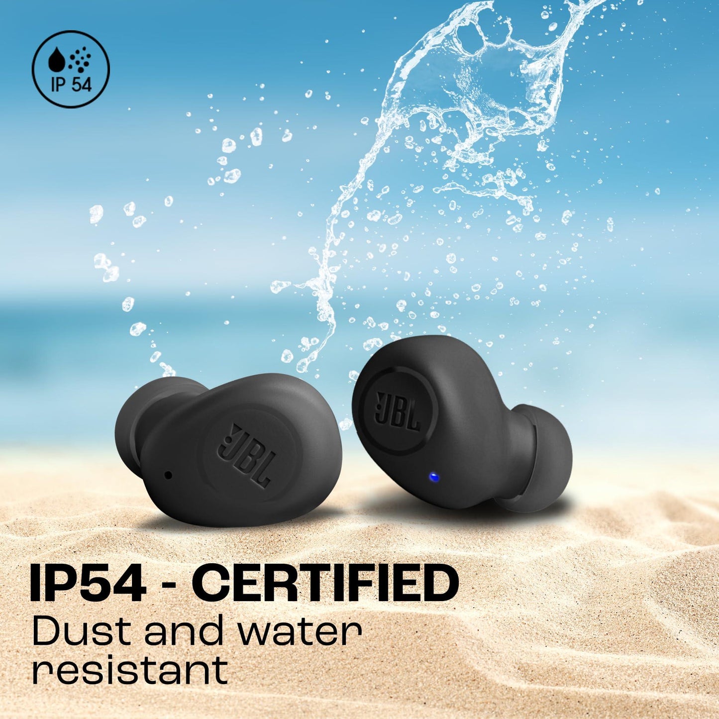 JBL JBLWBUDSBLK Wave Buds draadloze in ear oordopjes met IP54 en IPX2 waterdichtheid krachtige bas en batterijduur van 32 uur in zwart/wit/in blauw/beige/mint. Eén maat - NLMAX
