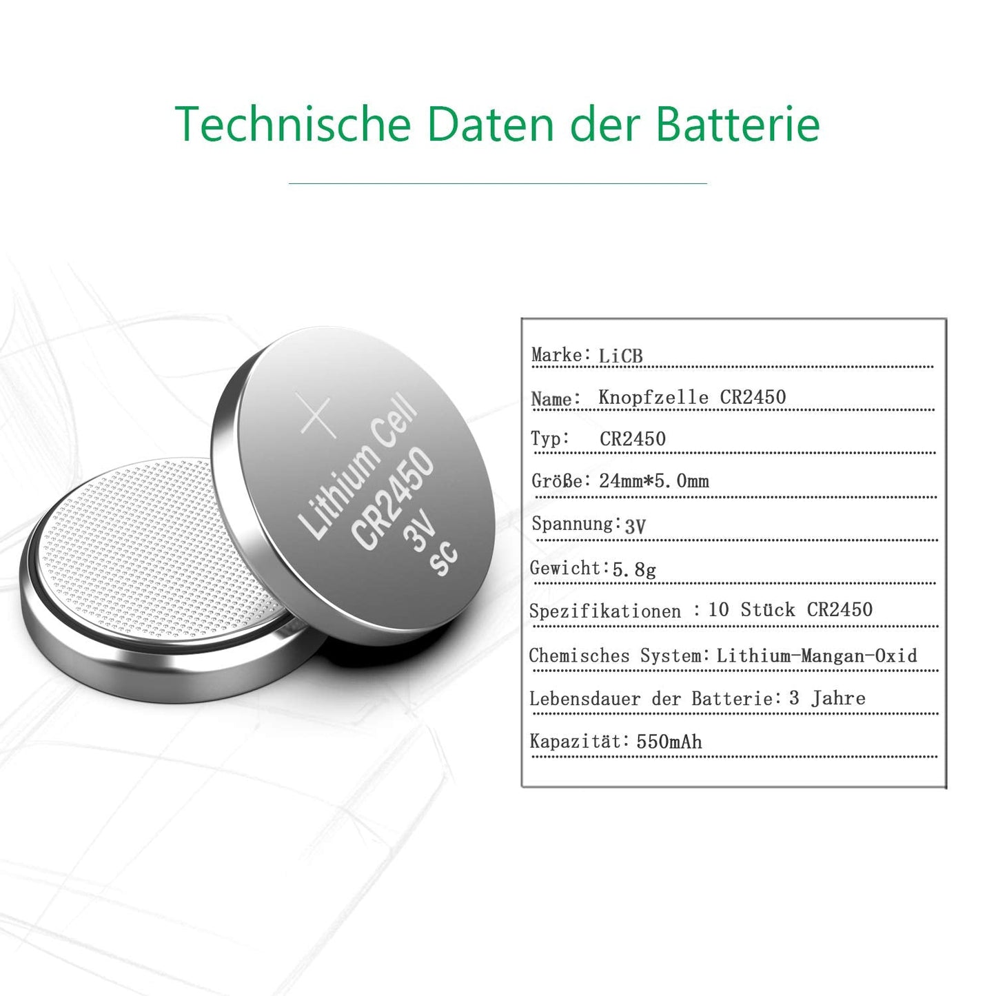 LiCB CR2450 Lithiumknoopcelbatterijen, 3 V, 10 stuks - NLMAX