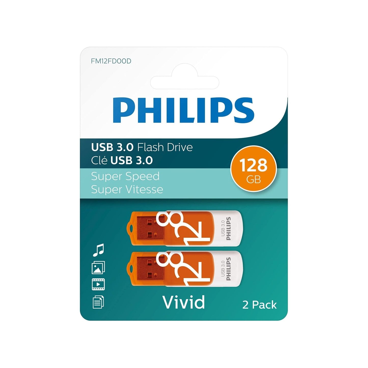 Philips Pendrive USB 3.0 128GB FM12FD00D Vivid Edition (128GB Packing 2PCS) Pen Drive Stick Pen - NLMAX