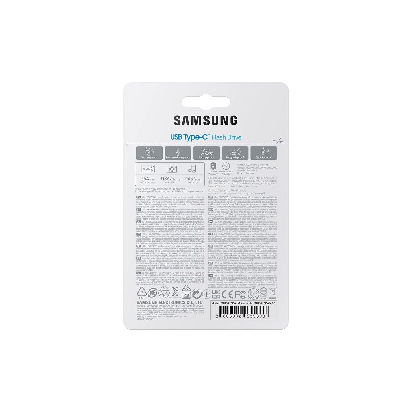 Samsung USB-stick, USB-C, 128GB, 400MB/s lezen, 60MB/s schrijven, MUF-128DA/APC USB 3.1 Flash Drive voor notebooks, tablets en smartphones, blauw - NLMAX