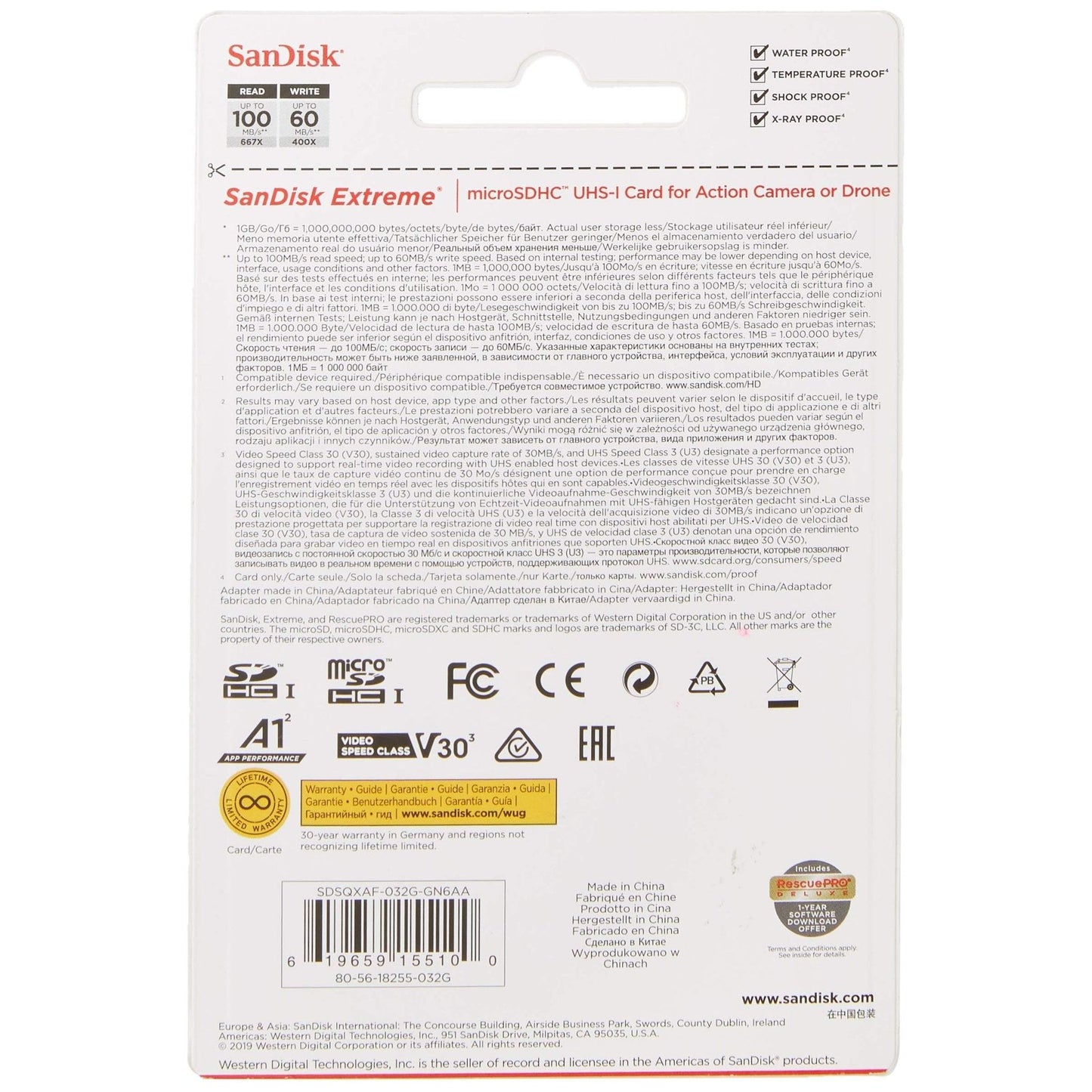 SanDisk Extreme 32 GB microSDhC Memory Card for Action Cameras and Drones with A1 App Performance up to 100 MB/s, Class 10, U3, V30 - NLMAX
