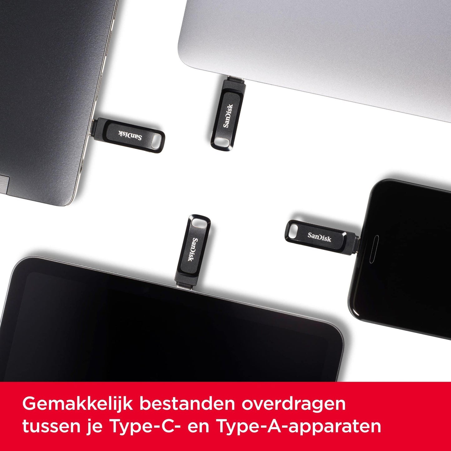 SanDisk Ultra Dual Drive Go USB Type-C Flashdrive 128 GB (2-In-1 Flashdrive, USB Type-C En Type-A, Automatisch Back-Ups, SanDisk Memory Zone-App, 400 MB/s) - NLMAX