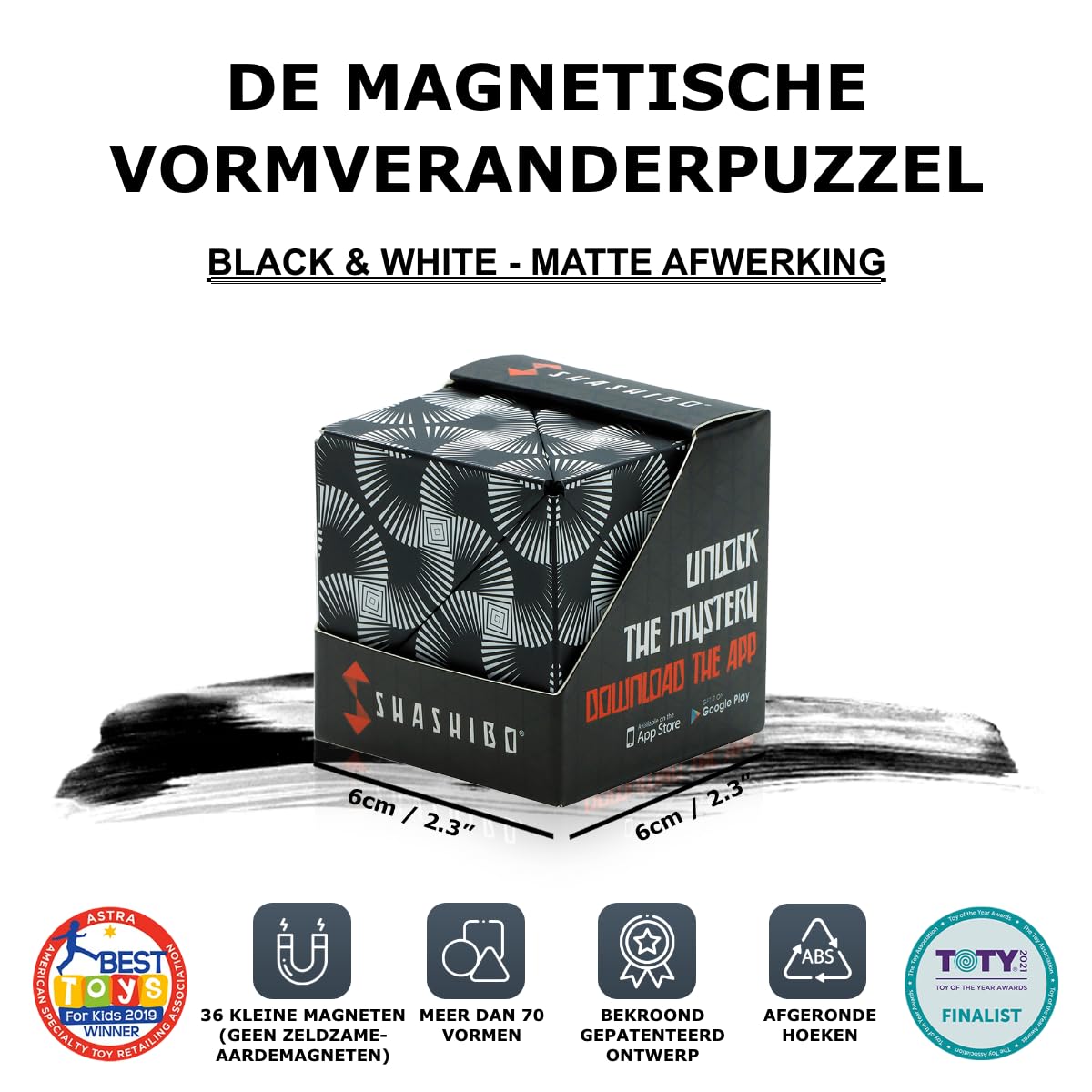 SHASHIBO Vormveranderende Friemelkubus - Bekroonde, Gepatenteerde Stress Kubus met 36 Zeldzame-Aardemagneten - Magische Kubus Shashibo 3D-Kubus Magnetisch Speelgoed - Meer dan 70 Vormen (Black&White) - NLMAX