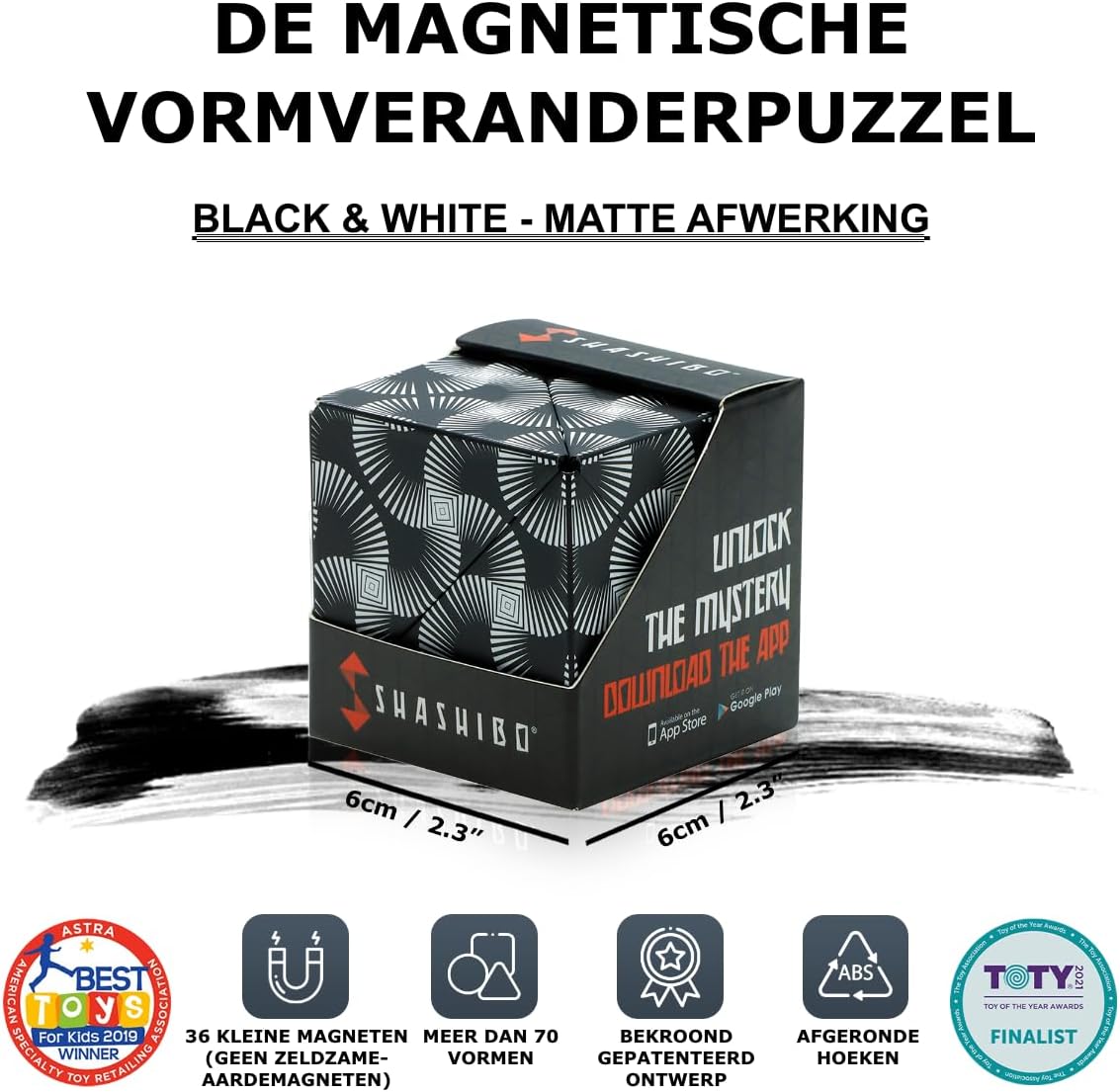 SHASHIBO Vormveranderende Friemelkubus - Bekroonde, Gepatenteerde Stress Kubus met 36 Zeldzame-Aardemagneten - Magische Kubus Shashibo 3D-Kubus Magnetisch Speelgoed - Meer dan 70 Vormen (Black&White) - NLMAX