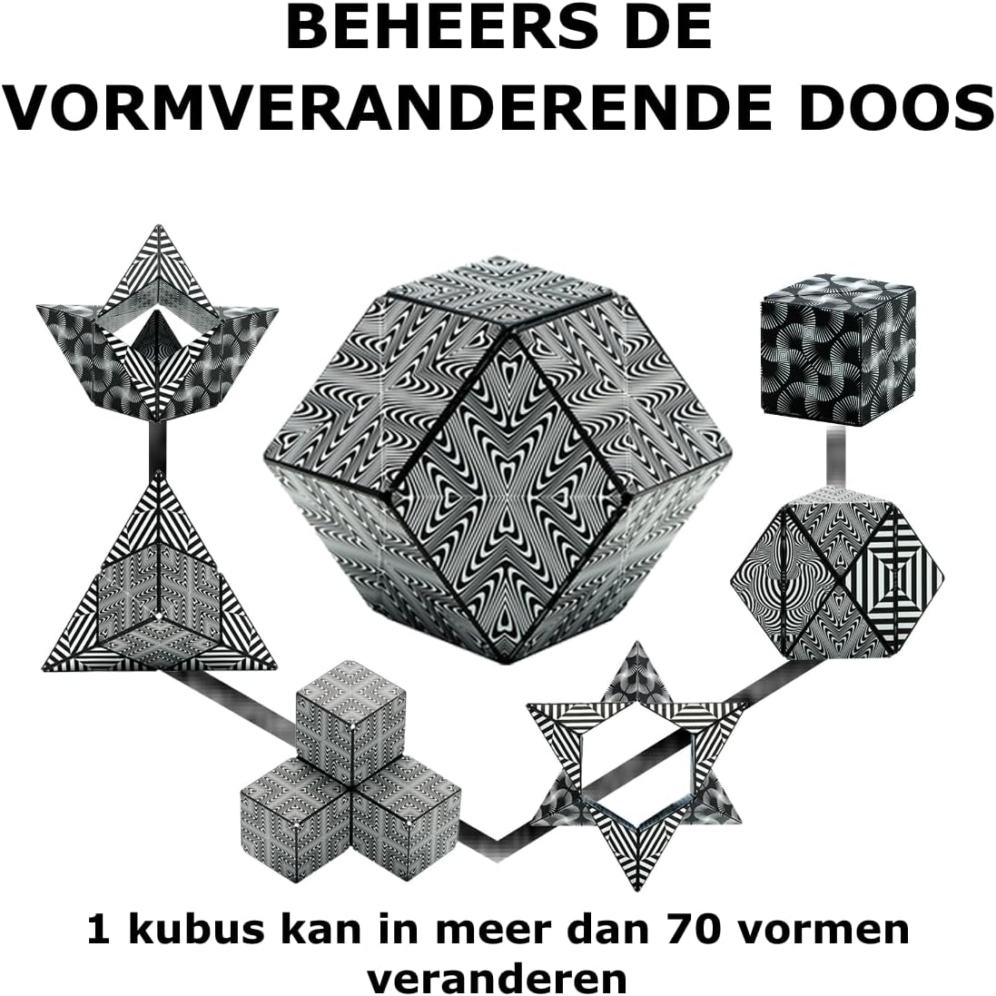 SHASHIBO Vormveranderende Friemelkubus - Bekroonde, Gepatenteerde Stress Kubus met 36 Zeldzame-Aardemagneten - Magische Kubus Shashibo 3D-Kubus Magnetisch Speelgoed - Meer dan 70 Vormen (Black&White) - NLMAX