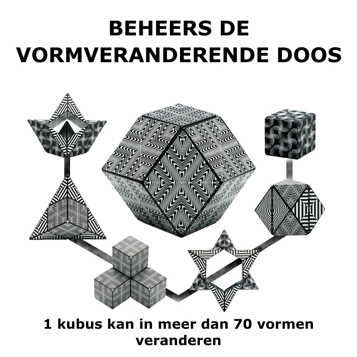 SHASHIBO Vormveranderende Friemelkubus - Bekroonde, Gepatenteerde Stress Kubus met 36 Zeldzame-Aardemagneten - Magische Kubus Shashibo 3D-Kubus Magnetisch Speelgoed - Meer dan 70 Vormen (Black&White) - NLMAX