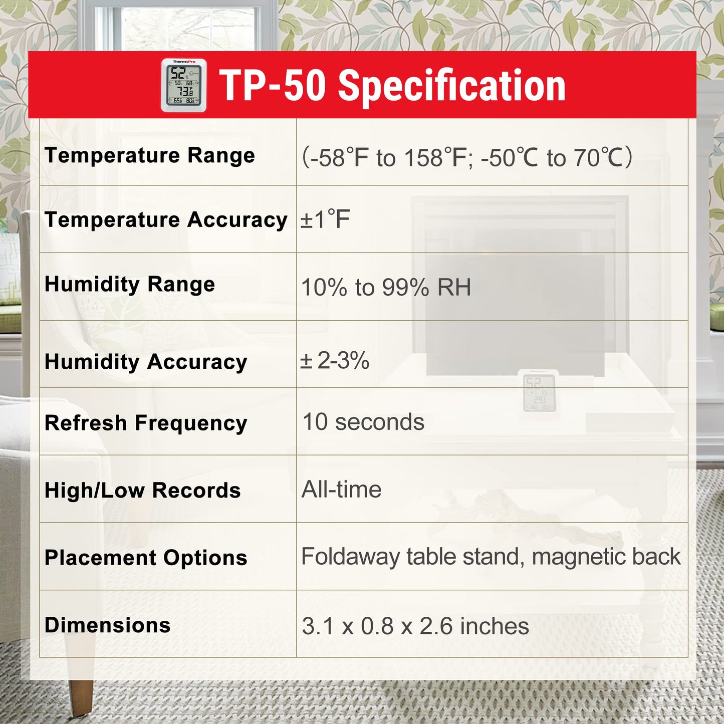 ThermoPro TP50 Digitale thermo-hygrometer, binnenthermometer, kamerthermometer met registratie en binnenklimaat-indicator voor klimaatregeling - NLMAX