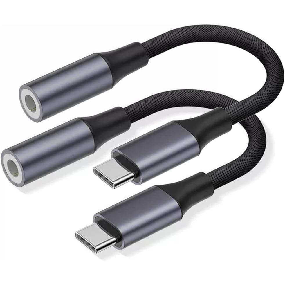 USB C naar 3,5 mm jack adapter (2 stuks), USB type C naar hoofdtelefoon adapter aux audio hoofdtelefoonaansluiting adapter compatibel met Samsung Galaxy S22, S21, S20, Note20, Xiaomi, Huawei, Pixel, OnePlus - NLMAX