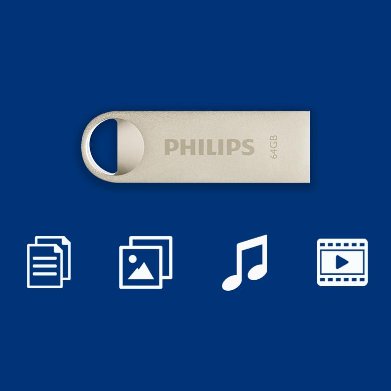 Philips Moon Edition High Speed 2.0 USB-stick 64 GB voor PC, laptop, computer, leessnelheid tot 20 MB/s, aluminium, sleutelhanger
