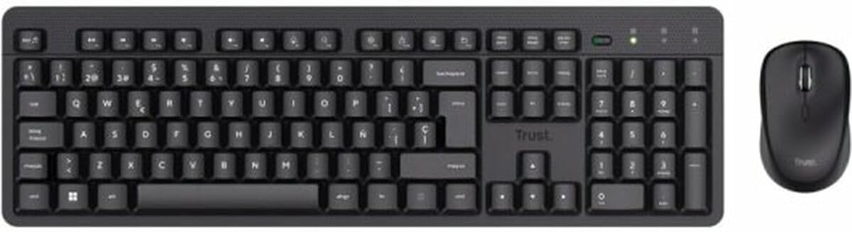 Trust Ymo II Pack Wireless Keyboard & Mouse, Spanish QWERTY Keyboard, Silent Keys, Low Profile Keys, Leak-proof, USB Receiver, Windows, Mac, PC, Laptop, Black