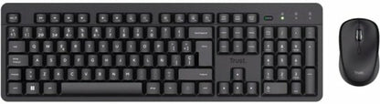 Trust Ymo II Pack Wireless Keyboard & Mouse, Spanish QWERTY Keyboard, Silent Keys, Low Profile Keys, Leak-proof, USB Receiver, Windows, Mac, PC, Laptop, Black