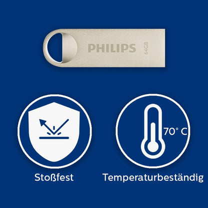 Philips Moon Edition High Speed 2.0 USB-stick 64 GB voor PC, laptop, computer, leessnelheid tot 20 MB/s, aluminium, sleutelhanger