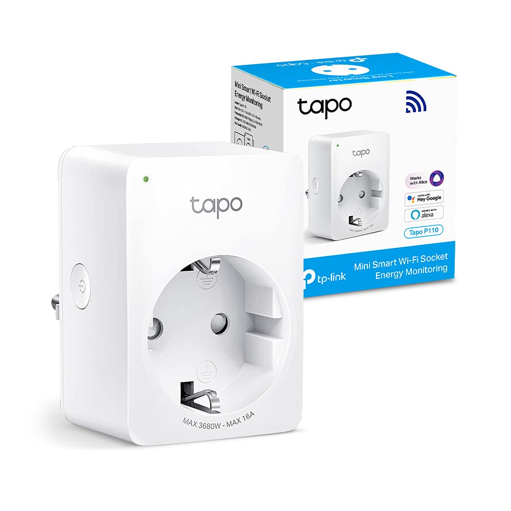 TP-link Tapo Smart WiFi-stopcontact Tapo P110 met energieverbruiksregeling, smart home Alexa-stopcontact, werkt met Alexa, Google Home, spraakbesturing, toegang op afstand, geen hub nodig, mini