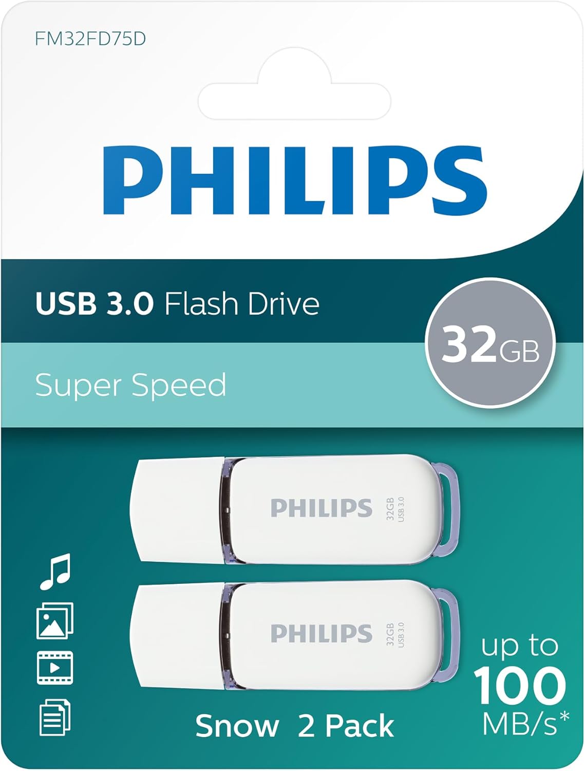 Philips Snow Edition Super Speed 3.0 USB flash drive 8 GB voor PC, laptop, computer, leessnelheid tot 100 MB/s