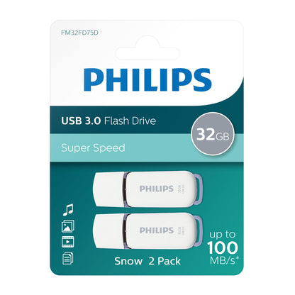 Philips Snow Edition Super Speed 3.0 USB Flash Drive 2x 32GB for PC, Laptop, Computer, Reading Speed up to 100MB/s