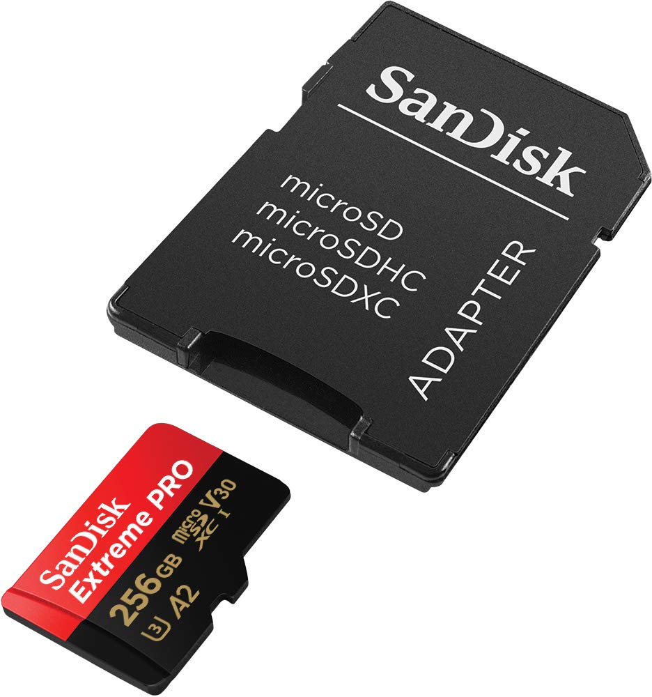 SanDisk Extreme PRO 256 GB MicroSDXC UHS‐I‐Kaart Met SD-Adapter (A2 App Performance, 2 Jaar RescuePRO Deluxe Software, Leessnelheden Tot 200 MB/s, Class 10, UHS-I, U3, V30, 30 Jaar Garantie) Zwart