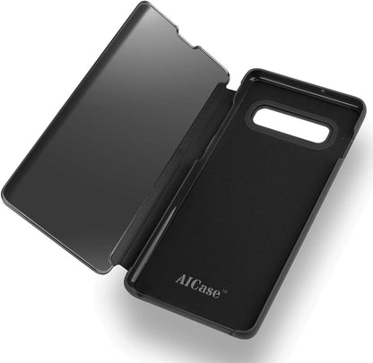Protective Case for Samsung Galaxy S10 Plus, Flip Case Clear View Cover Flip Case (Black)