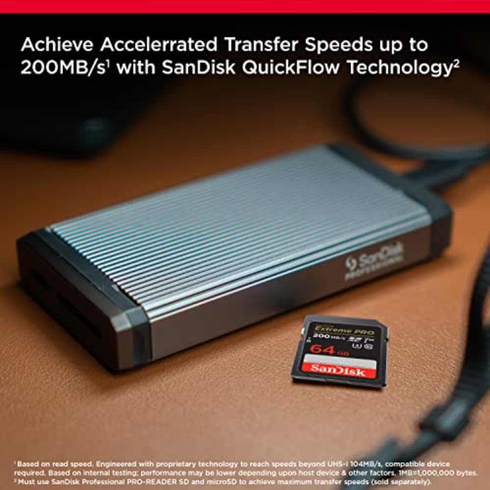 SanDisk Extreme PRO SDXC UHS‐I Card 64GB (4K UHD, Read Speeds Up to 200MB/s, Class 10, UHS-I, U3, V30, 2 Year RescruePRO Deluxe Software, Lifetime Limited Warranty) Black