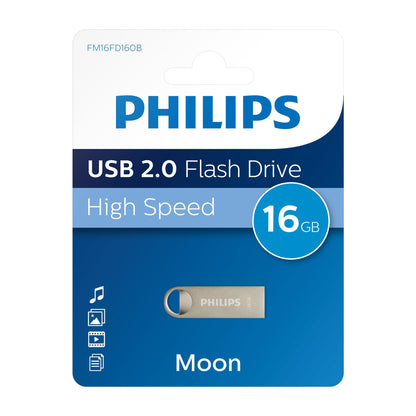 Philips Moon Edition High Speed 2.0 USB-stick 16 GB voor PC, laptop, computer, leessnelheid tot 20 MB/s, aluminium, sleutelhanger