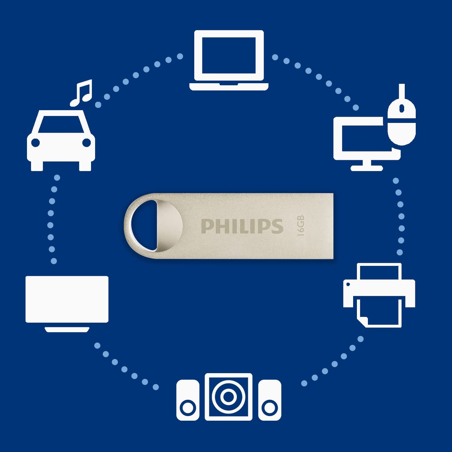 Philips Moon Edition High Speed 2.0 USB-stick 16 GB voor PC, laptop, computer, leessnelheid tot 20 MB/s, aluminium, sleutelhanger