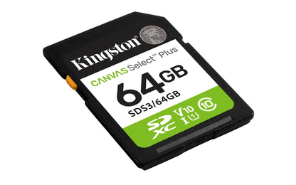 Kingston Canvas Select Plus SD-geheugenkaart 64GB SDXC Gen3 100MB/s C10 UHS-I U1 V10 - SDS3/64GB