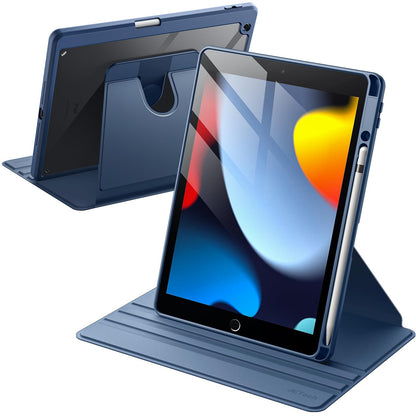 JETech Rotating Case for iPad 9/8/7 (10.2-Inch, 2021/2020/2019 Model, 9th/8th/7th Generation) with Pencil Holder, 360-Degree Rotation Protective Stand Cover Clear Back Cover (Navy)