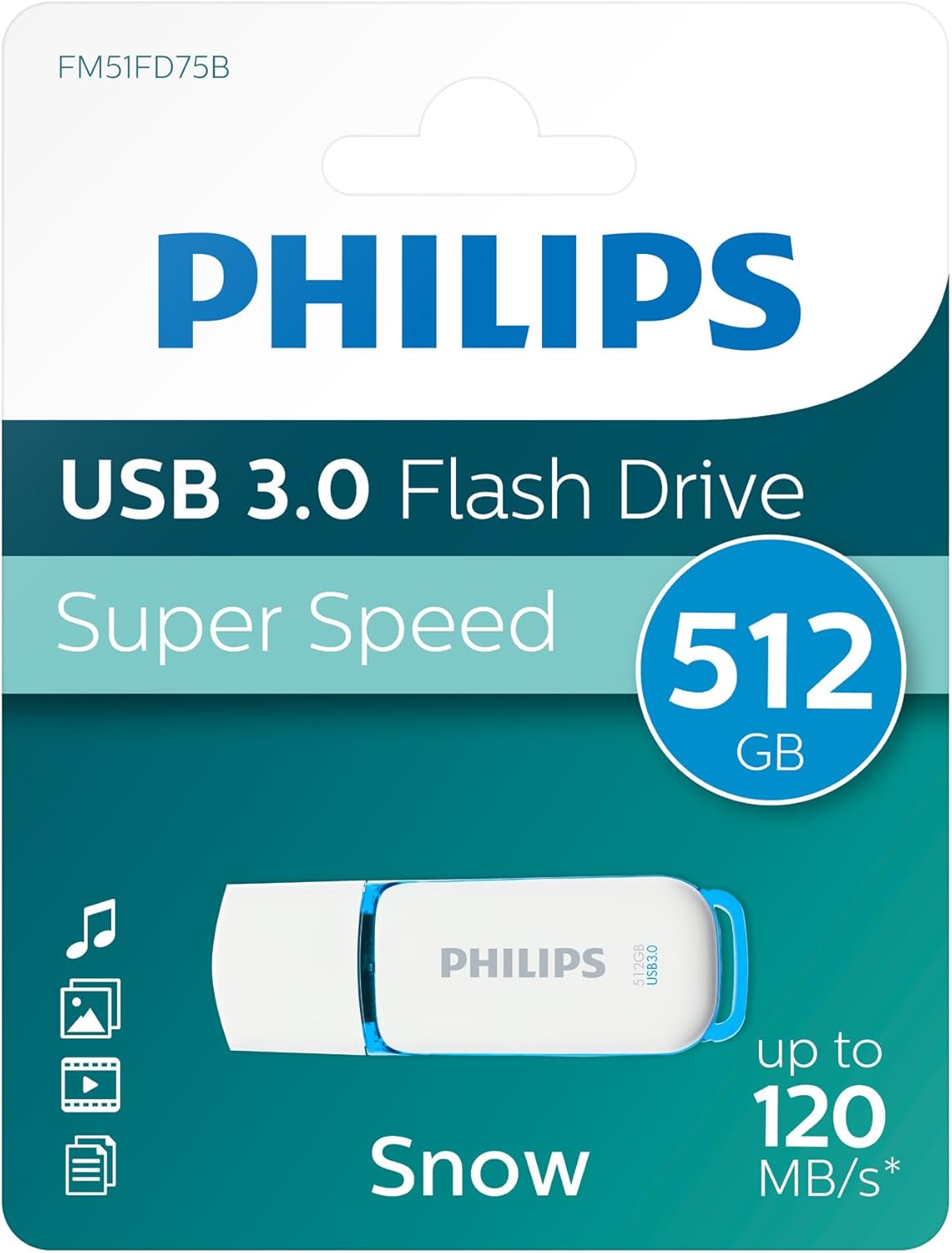 Philips Snow Edition Super Speed 3.0 USB flash drive 8 GB voor PC, laptop, computer, leessnelheid tot 100 MB/s
