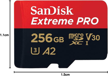 SanDisk Extreme PRO 256 GB MicroSDXC UHS‐I‐Kaart Met SD-Adapter (A2 App Performance, 2 Jaar RescuePRO Deluxe Software, Leessnelheden Tot 200 MB/s, Class 10, UHS-I, U3, V30, 30 Jaar Garantie) Zwart