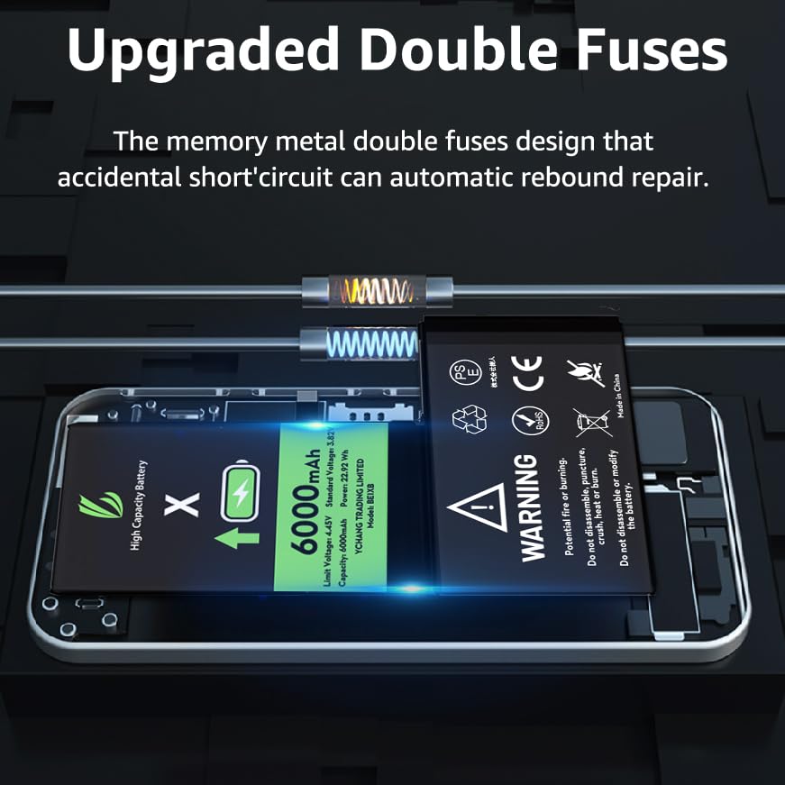 LL TRADER Battery for iPhone X, 6000mAh Lithium ION Battery High Capacity with New Repair Tools