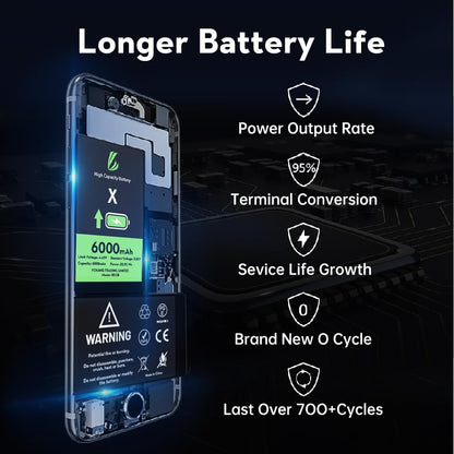 LL TRADER Battery for iPhone X, 6000mAh Lithium ION Battery High Capacity with New Repair Tools