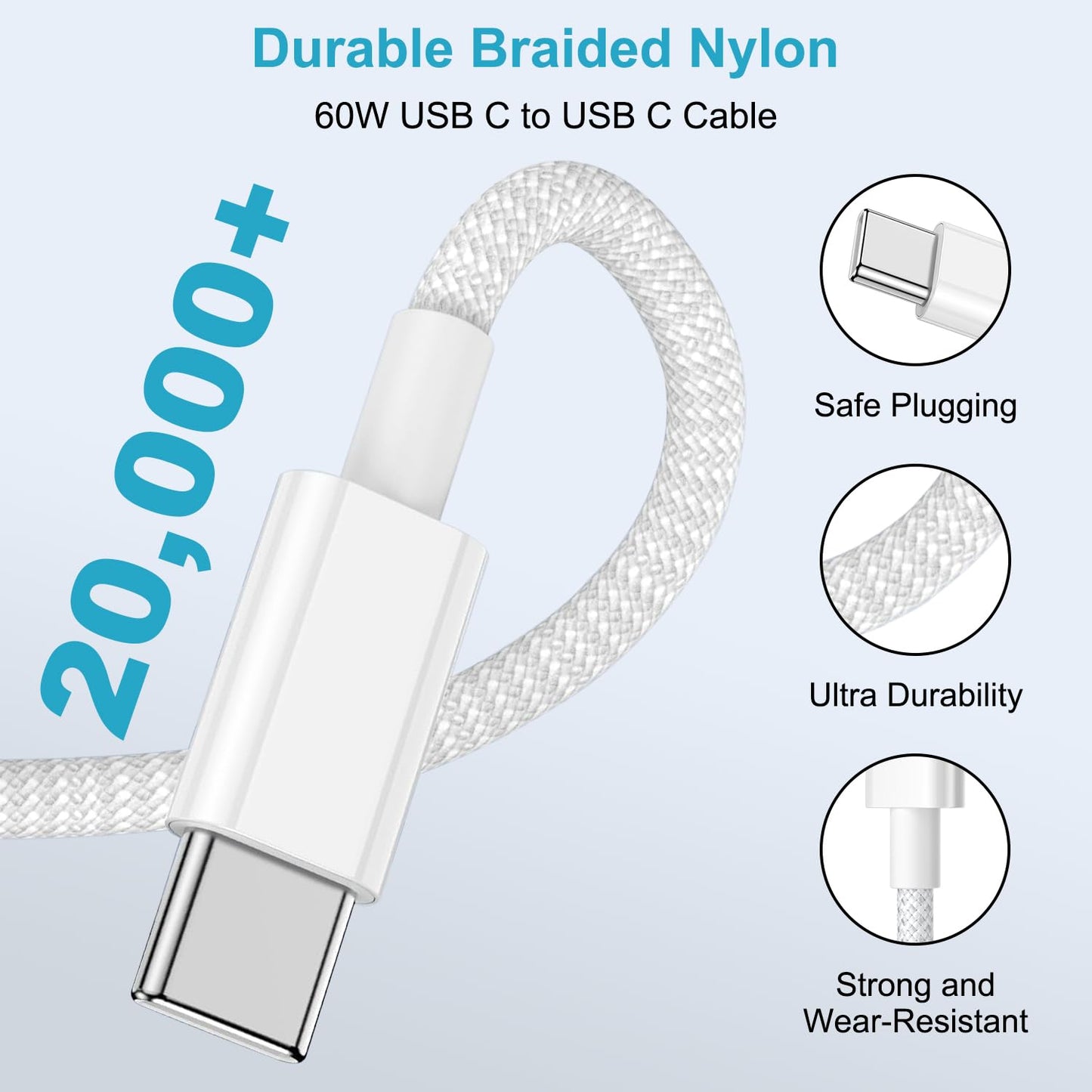 USB C to USB C Charging Cable 1M 2Pack, 60W Nylon Braided USB C to C Cable Original Fast Charge Type C Data Cable for Apple iPhone 16 15 Pro Plus Pro Max, Samsung Galaxy S24 S23, iPad Pro