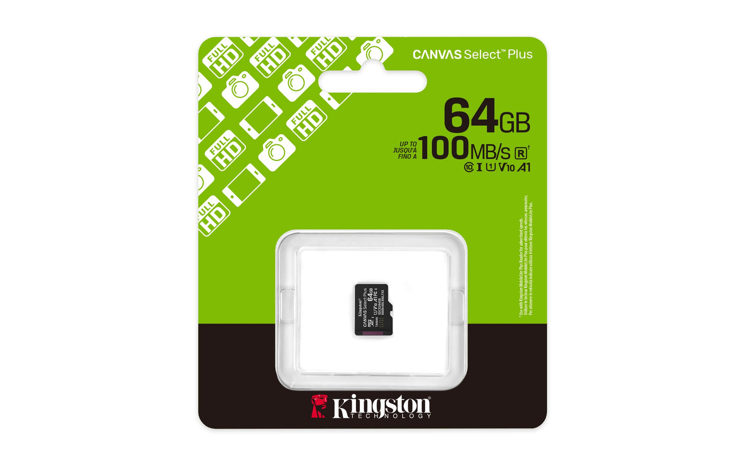 Kingston Canvas Select Plus microSD Geheugenkaart 64GB micSDXC Gen3 100R A1 enkel pakket zonder ADP - SDCS3/64GBSP