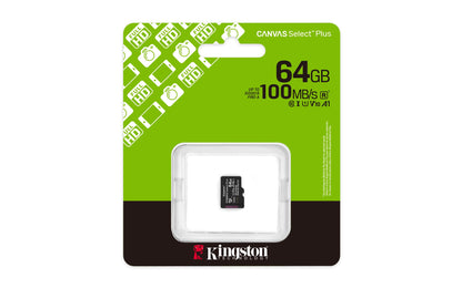 Kingston Canvas Select Plus microSD Geheugenkaart 64GB micSDXC Gen3 100R A1 enkel pakket zonder ADP - SDCS3/64GBSP