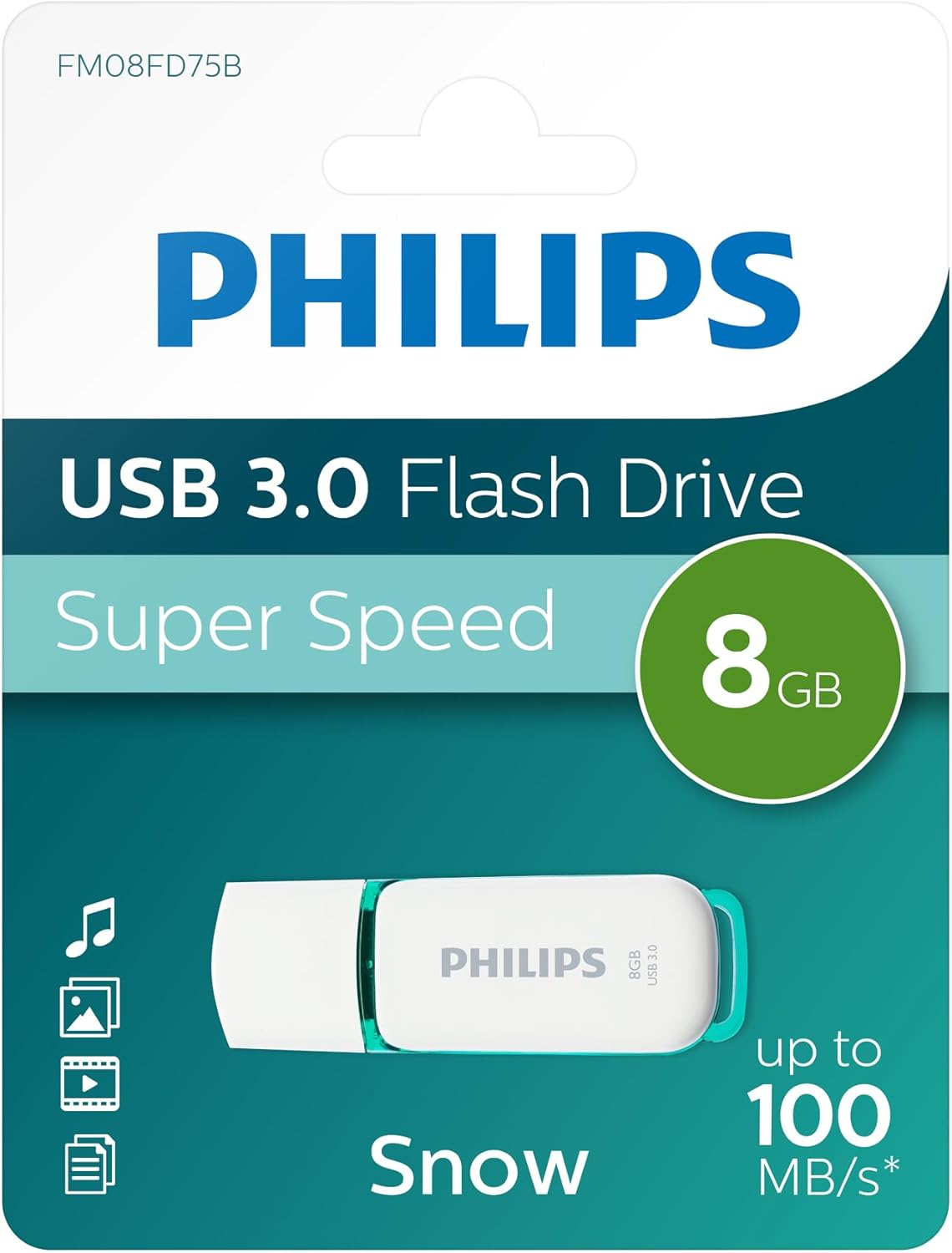 Philips Snow Edition Super Speed 3.0 USB flash drive 8 GB voor PC, laptop, computer, leessnelheid tot 100 MB/s