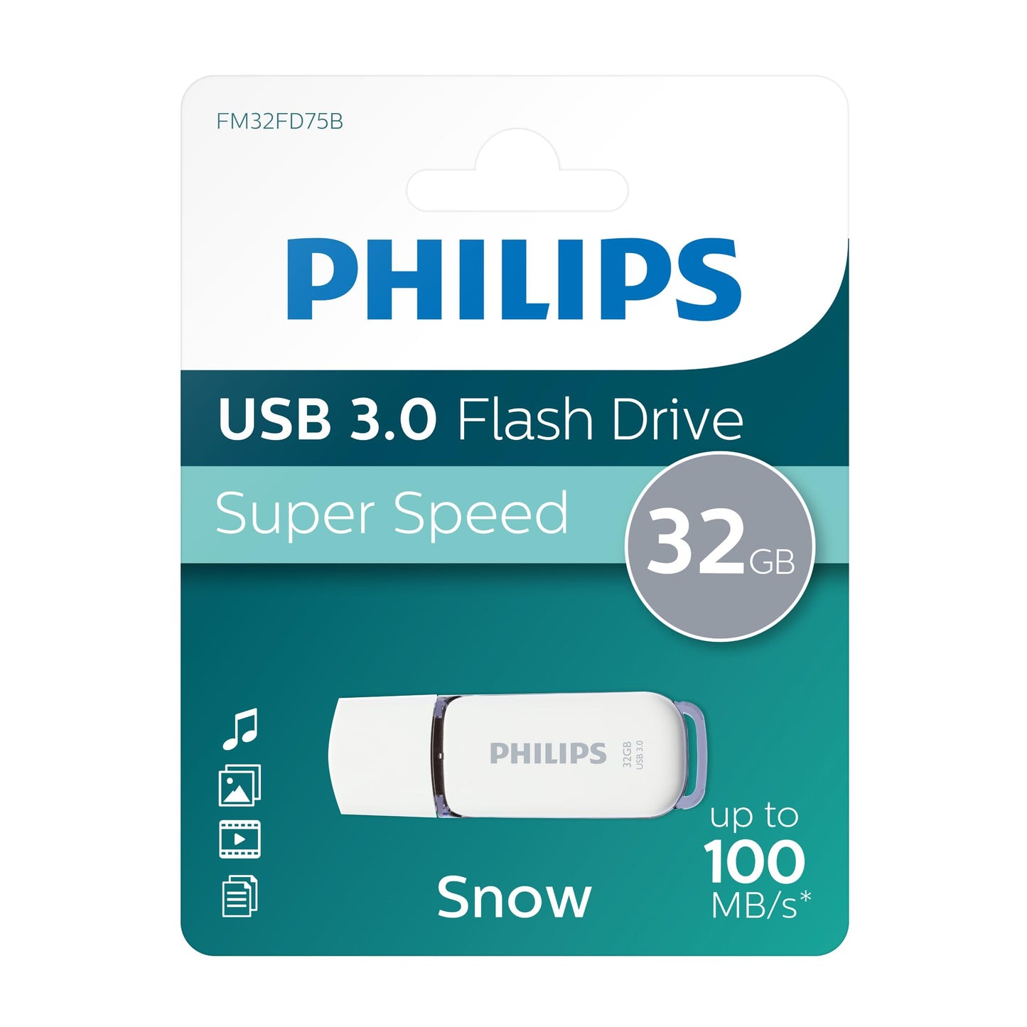 Philips Snow Edition Super Speed 3.0 USB Flash Drive 32GB for PC, Laptop, Computer, Read Speed up to 100MB/s