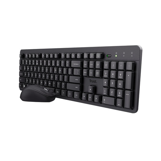 Trust Ody II Wireless Keyboard and Mouse Set Dutch QWERTY Layout, Silent Keys and Mouse Buttons, Wireless Keyboard and Mouse, Spill Proof Keyboard for PC, Computer, Laptop, Mac - Black