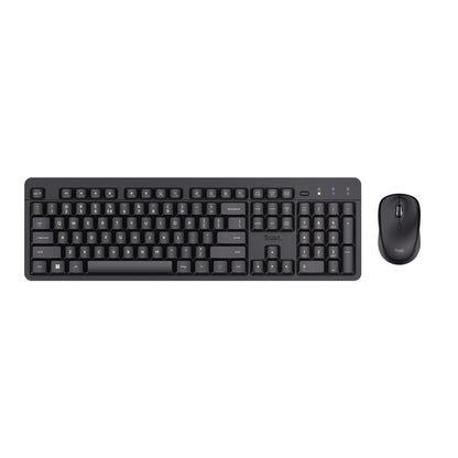 Trust Ody II Wireless Keyboard and Mouse Set Dutch QWERTY Layout, Silent Keys and Mouse Buttons, Wireless Keyboard and Mouse, Spill Proof Keyboard for PC, Computer, Laptop, Mac - Black