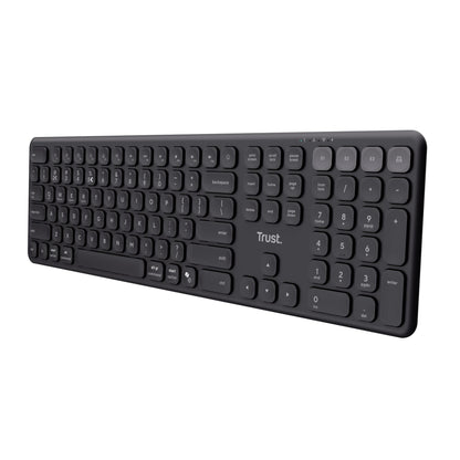 Trust Vaiya Wireless Keyboard Bluetooth + 2.4GHz QWERTY US Layout, Multi-Device Bluetooth Keyboard with Rechargeable Battery, 55% Recycled Material, Windows iOS iPadOS macOS Android, Black