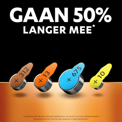 Duracell-batterijen voor gehoorapparaten maat 675 (6 stuks) tot 50% extra levensduur, eenvoudig te gebruiken, 100% recyclebare verpakking