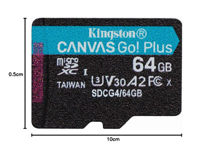 Kingston Canvas Go Plus microSDXC Geheugenkaart Gen4 200MB/s A2 U3 V30 64GB Kaart + Adapter-SDCG4/64GB