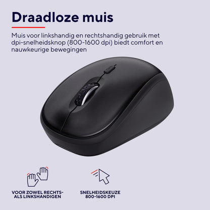 Trust Ody II Wireless Keyboard and Mouse Set Dutch QWERTY Layout, Silent Keys and Mouse Buttons, Wireless Keyboard and Mouse, Spill Proof Keyboard for PC, Computer, Laptop, Mac - Black
