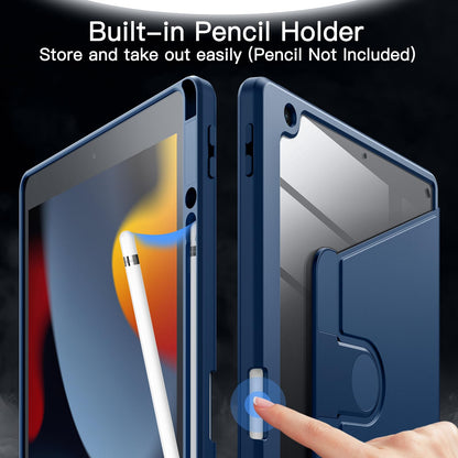 JETech Rotating Case for iPad 9/8/7 (10.2-Inch, 2021/2020/2019 Model, 9th/8th/7th Generation) with Pencil Holder, 360-Degree Rotation Protective Stand Cover Clear Back Cover (Navy)