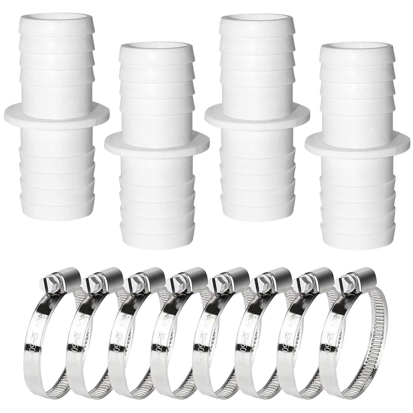 4pcs Pool Hose Connectors, 32mm to 32mm, Pool Hose Connector, Pool Hose Adapter with 4 Stainless Steel Hose Clamps