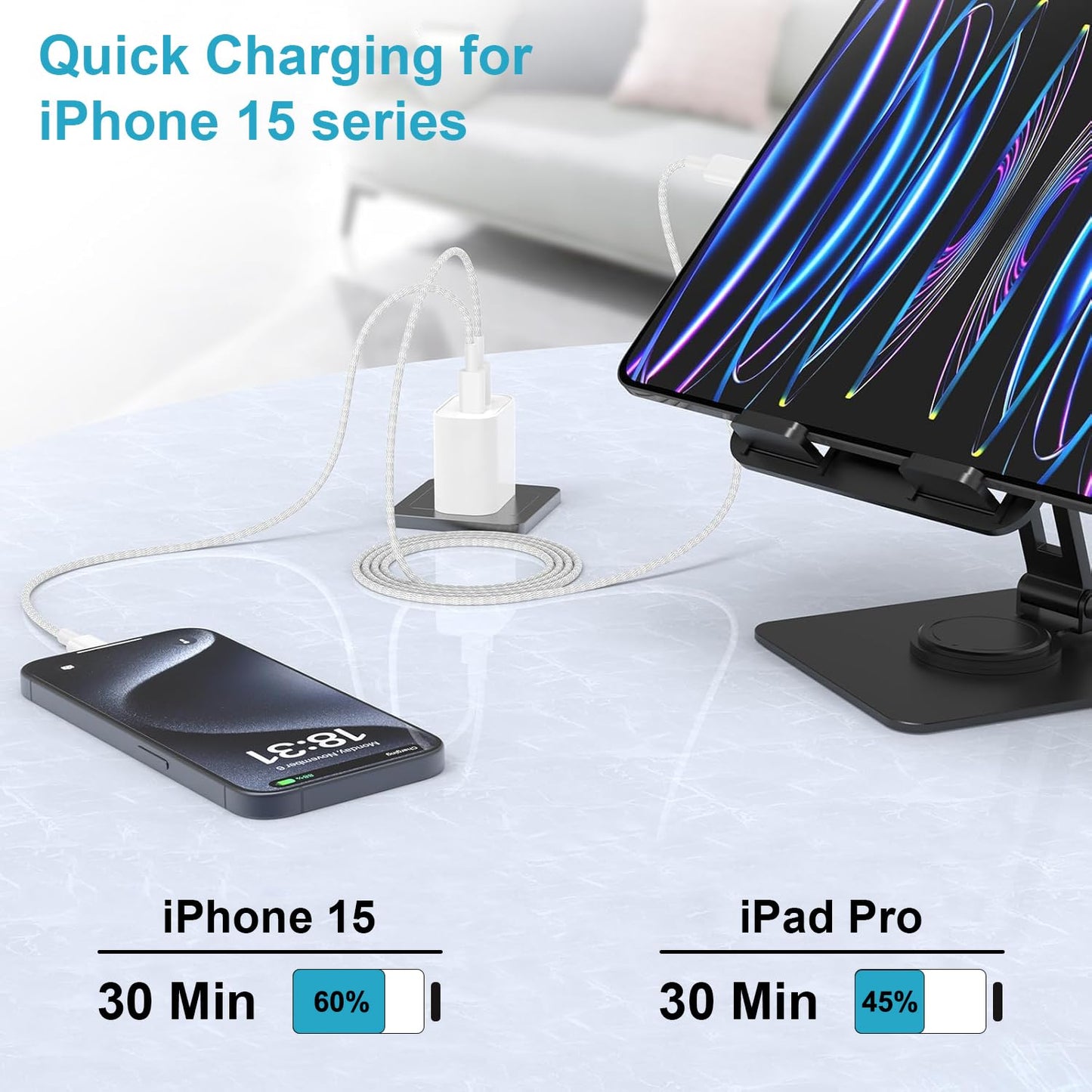 USB C to USB C Charging Cable 1M 2Pack, 60W Nylon Braided USB C to C Cable Original Fast Charge Type C Data Cable for Apple iPhone 16 15 Pro Plus Pro Max, Samsung Galaxy S24 S23, iPad Pro